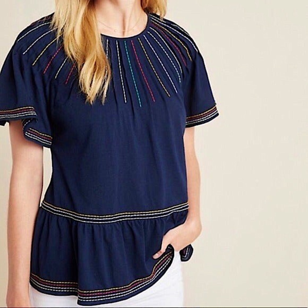 Anthropologie Maeve Chamonix Embroidered Swing Top